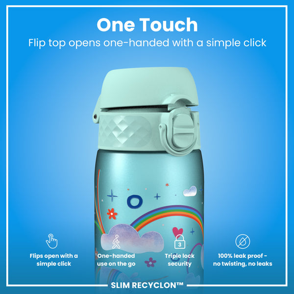 Leak Proof Slim Water Bottle, Recyclon, Unicorn Rainbows, 500ml (18oz)