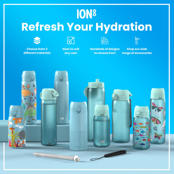 Leak Proof Slim Water Bottle, Recyclon, Unicorn Rainbows, 500ml (18oz)