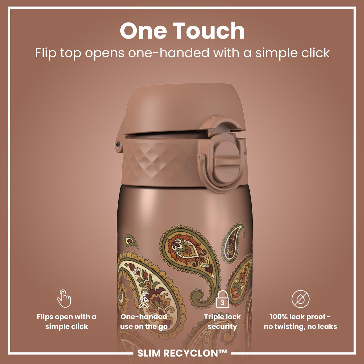 Leak Proof Slim Water Bottle, Recyclon, Paisley, 500ml (18oz)