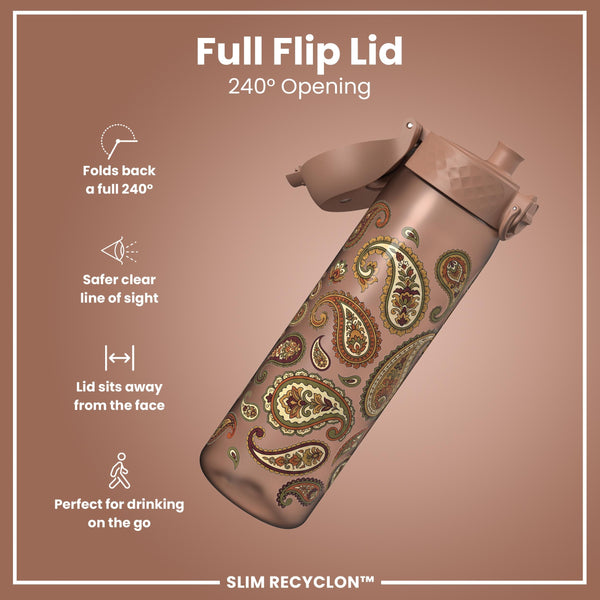 Leak Proof Slim Water Bottle, Recyclon, Paisley, 500ml (18oz)