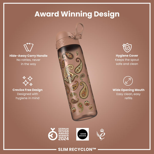 Leak Proof Slim Water Bottle, Recyclon, Paisley, 500ml (18oz)