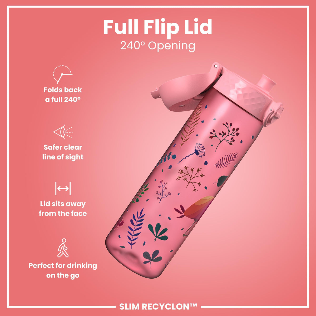 Leak Proof Slim Water Bottle, Recyclon, Flamingos, 500ml (18oz)