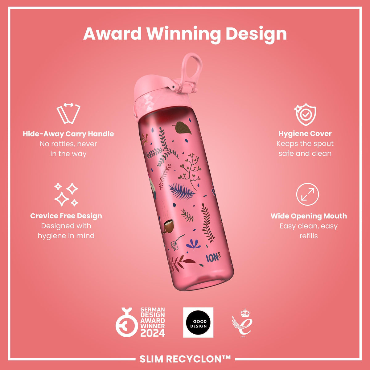 Leak Proof Slim Water Bottle, Recyclon, Flamingos, 500ml (18oz)