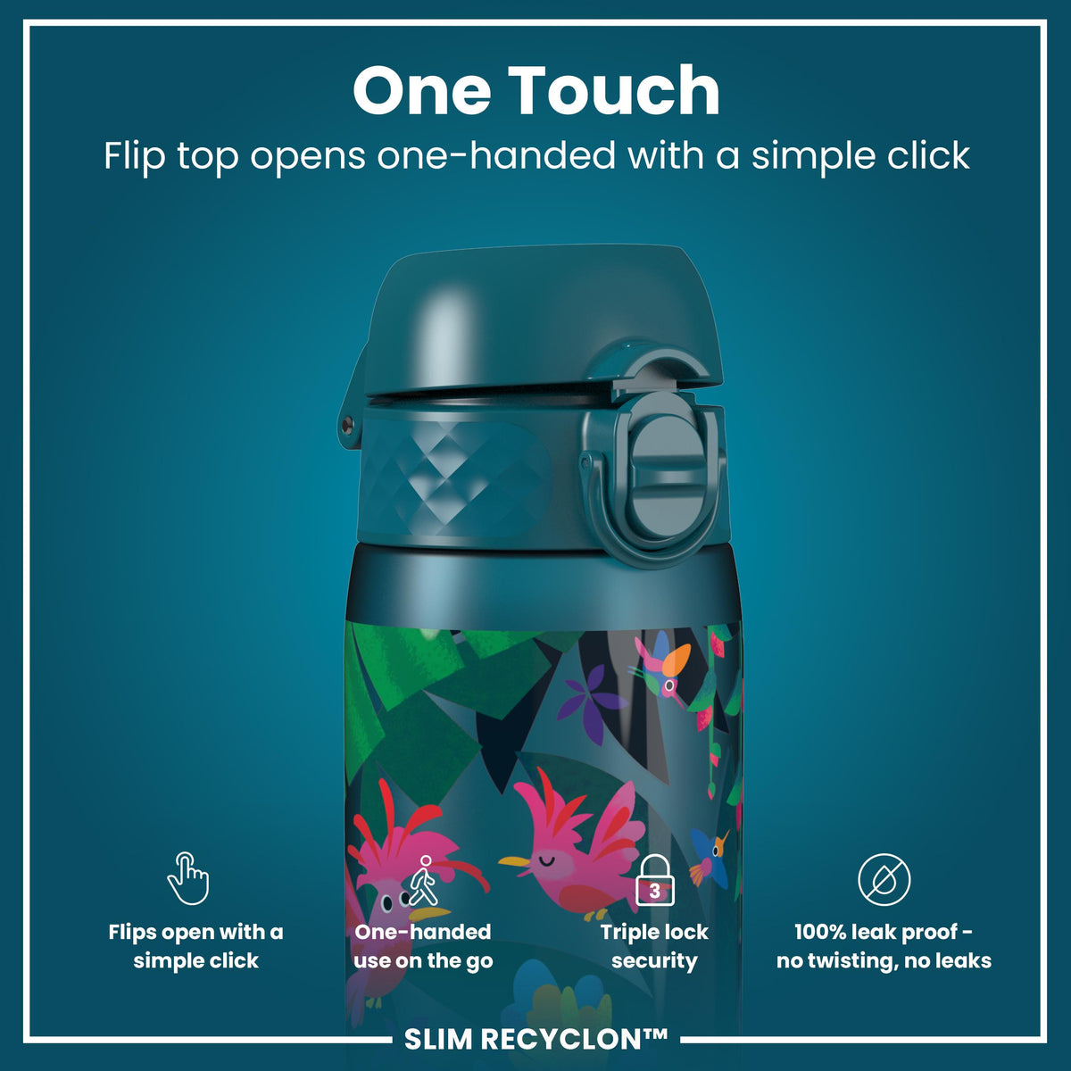 Leak Proof Slim Water Bottle, Recyclon, Exotic Birds, 500ml (18oz)