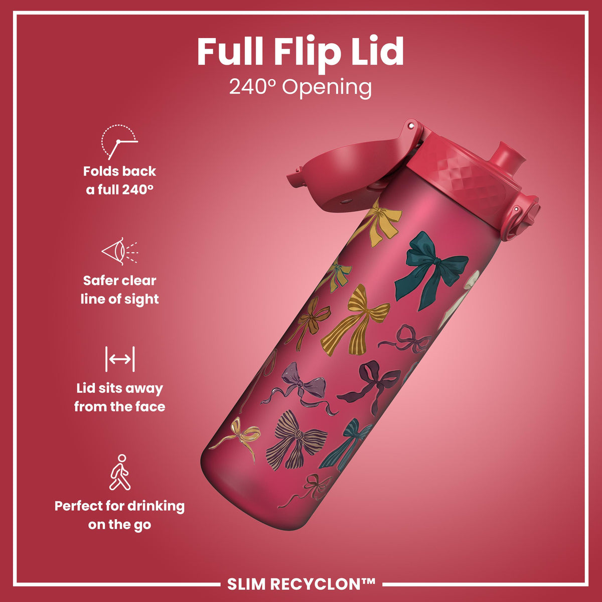 Leak Proof Slim Water Bottle, Recyclon, Bows, 500ml (18oz)