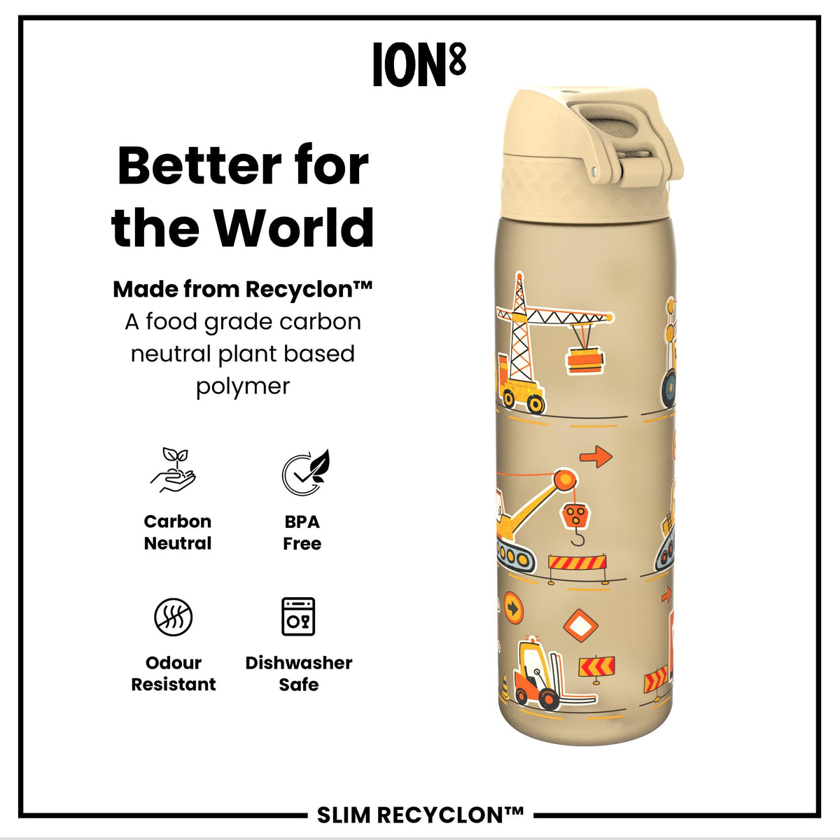 Leak Proof Slim Water Bottle, Recyclon, Construction, 500ml (18oz)