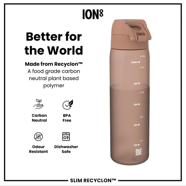 Leak Proof Slim Water Bottle, Recyclon, Half-Cut, Mocha, 500ml (18oz)