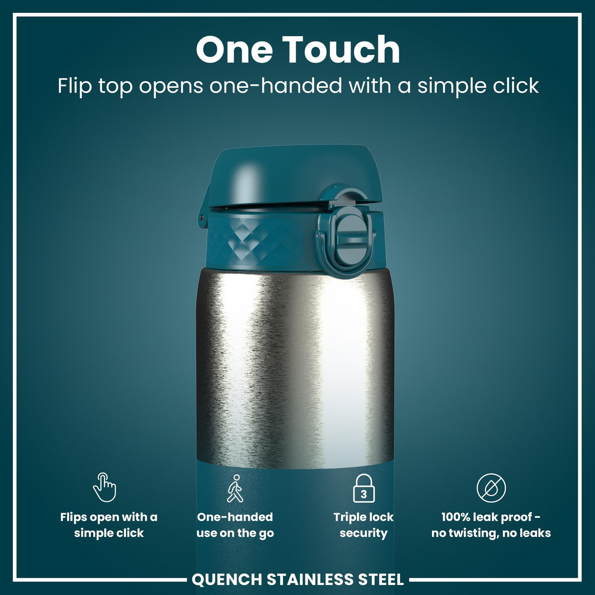 Leak Proof 1 Litre Thermal Water Bottle, Insulated, Half-Cut, Teal, 1L