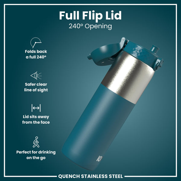 Leak Proof 1 Litre Water Bottle, Stainless Steel, Half-Cut, Teal, 1L