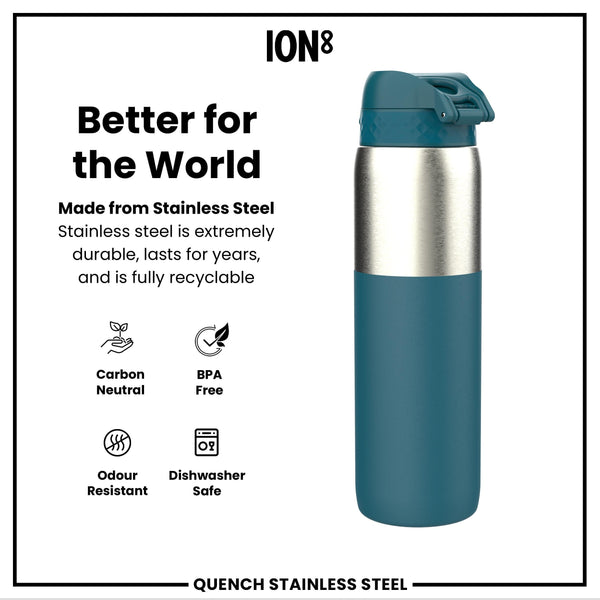 Leak Proof 1 Litre Water Bottle, Stainless Steel, Half-Cut, Teal, 1L