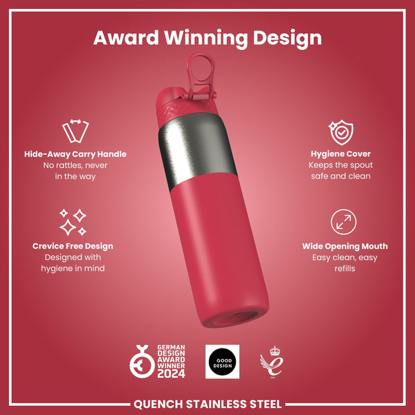 Leak Proof 1 Litre Thermal Water Bottle, Insulated, Half-Cut, Magenta, 1L