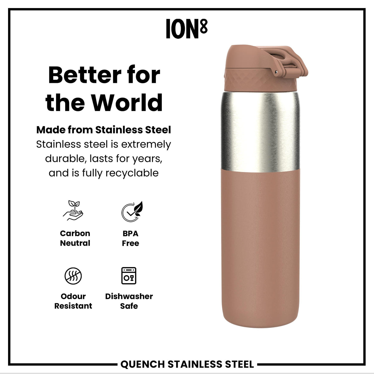 Leak Proof 1 Litre Water Bottle, Stainless Steel, Mocha, 1L