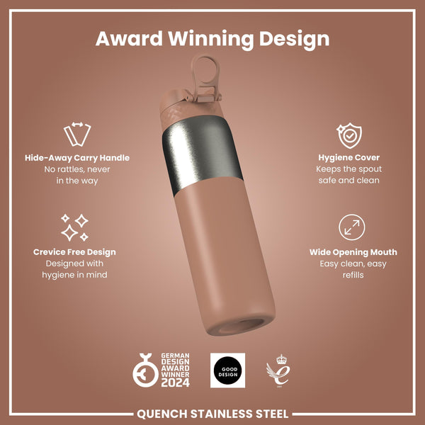 Leak Proof 1 Litre Thermal Water Bottle, Insulated, Half-Cut, Mocha, 1L