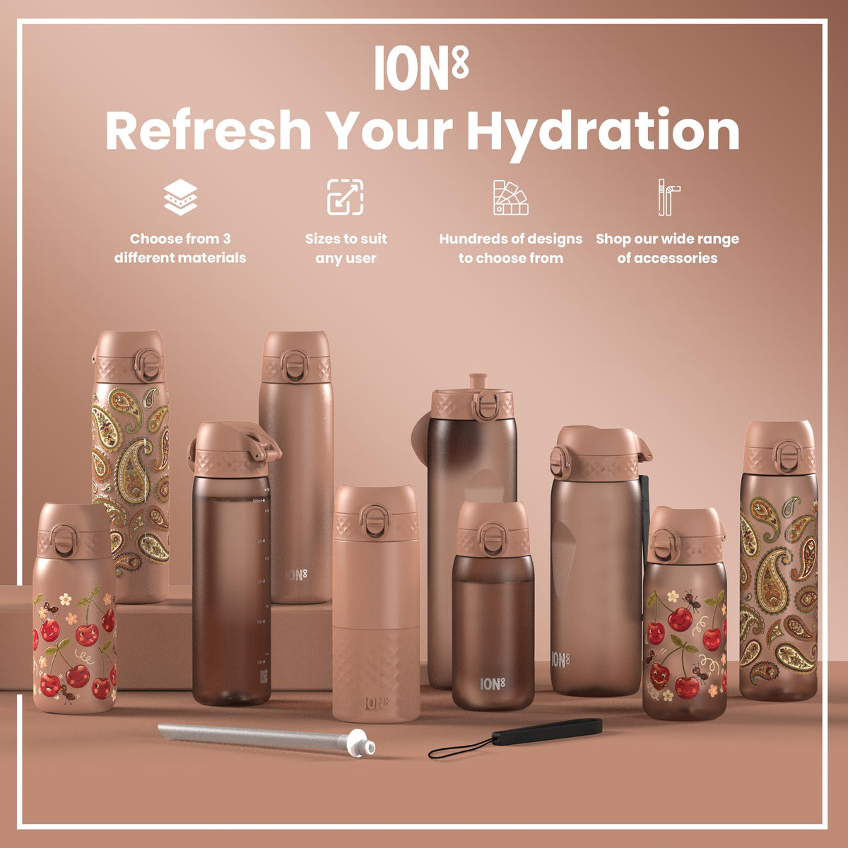 Leak Proof 1 Litre Thermal Water Bottle, Insulated, Half-Cut, Mocha, 1L