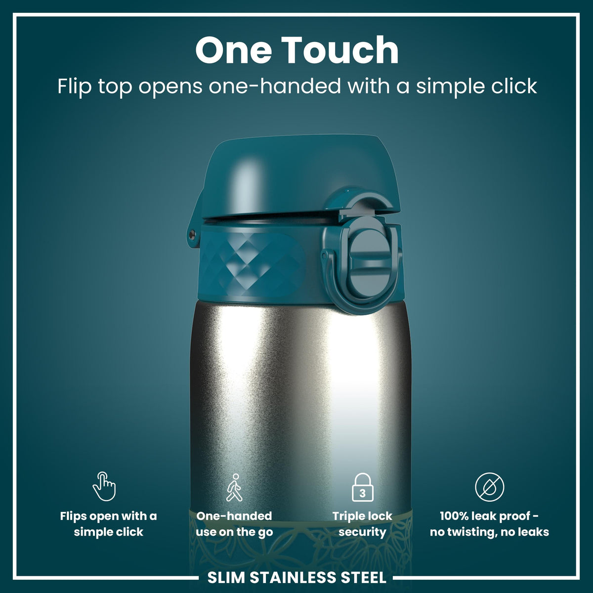 Leak Proof Slim Water Bottle, Stainless Steel, Half-Cut, Mandalas, 600ml (20oz)