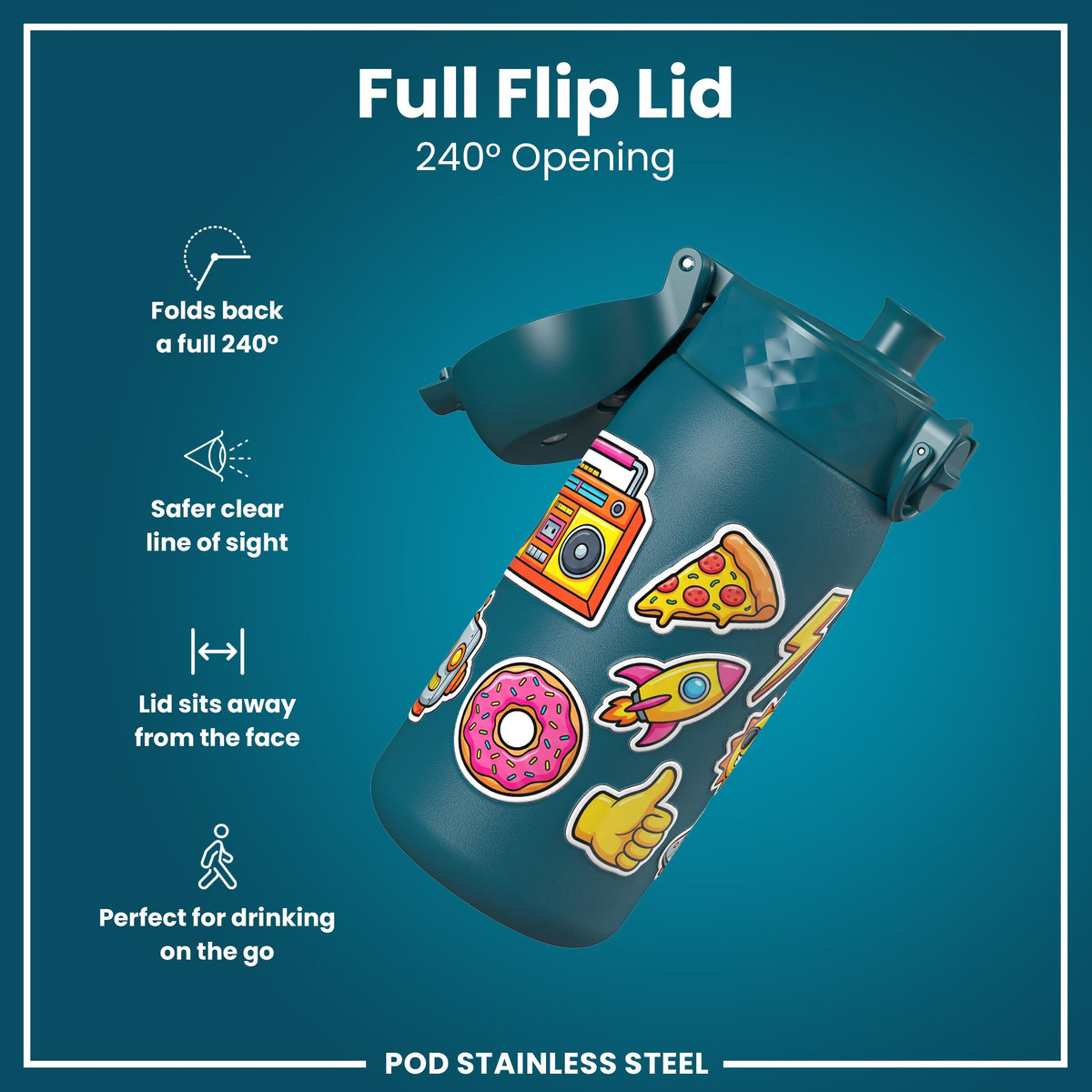 Leak Proof Water Bottle, Stainless Steel, Stickers, 400ml (13oz)