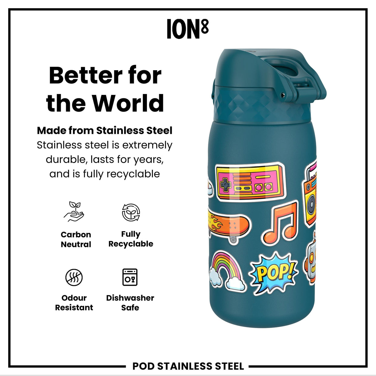 Leak Proof Water Bottle, Stainless Steel, Stickers, 400ml (13oz)