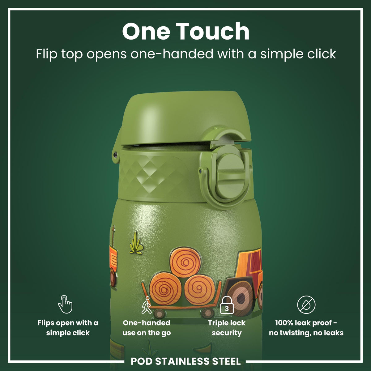 Leak Proof Water Bottle, Stainless Steel, Farm Machines, 400ml (13oz)