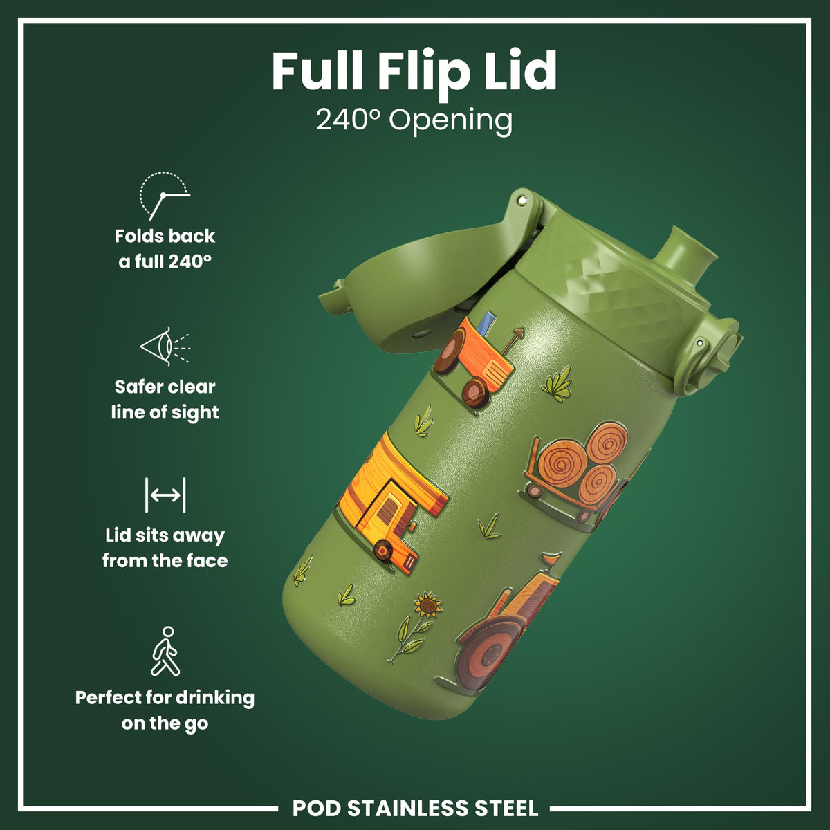 Leak Proof Water Bottle, Stainless Steel, Farm Machines, 400ml (13oz)