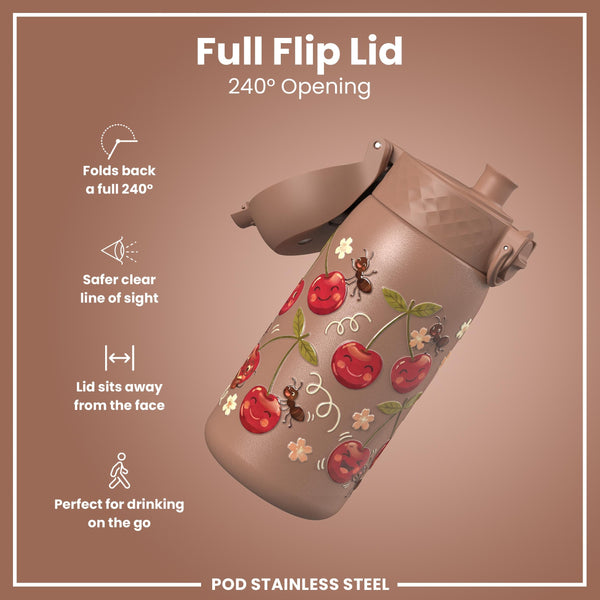 Leak Proof Water Bottle, Stainless Steel, Cherries, 400ml (13oz)