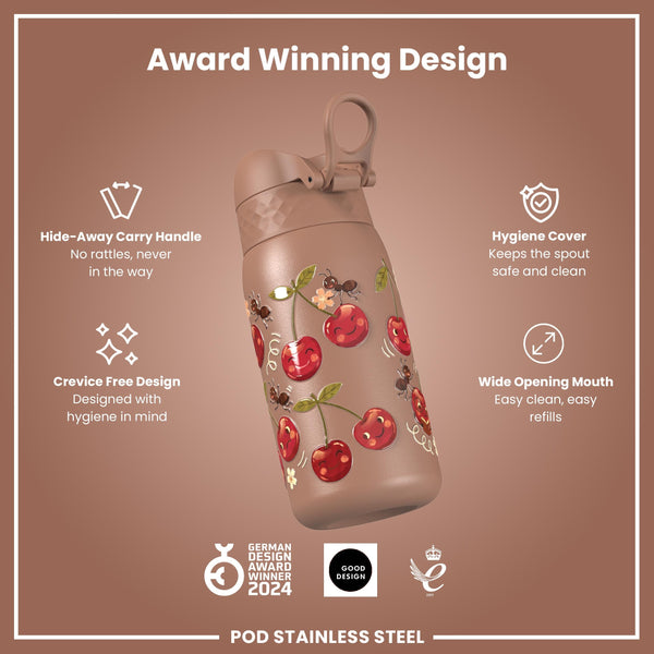 Leak Proof Water Bottle, Stainless Steel, Cherries, 400ml (13oz)