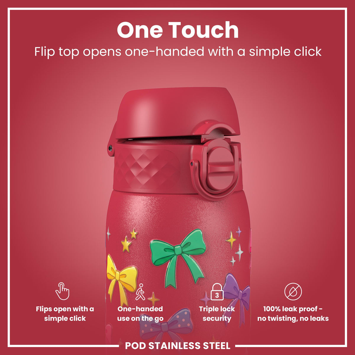 Leak Proof Water Bottle, Stainless Steel, Bows, 400ml (13oz)