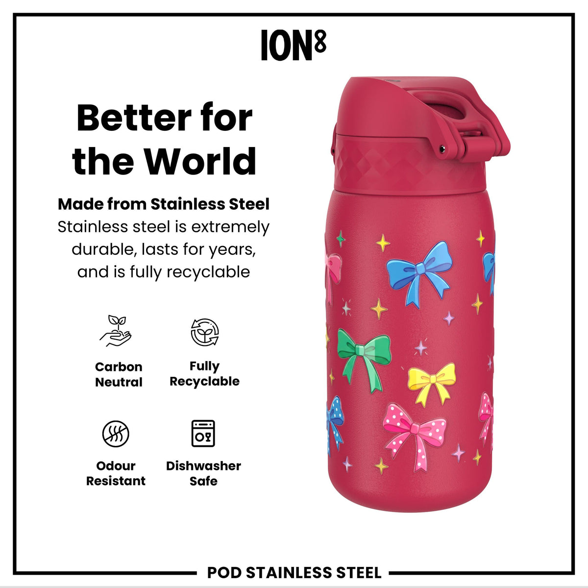 Leak Proof Water Bottle, Stainless Steel, Bows, 400ml (13oz)