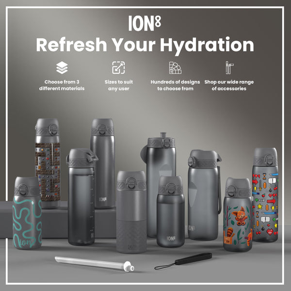 Leak Proof Slim Water Bottle, Stainless Steel, Gamer, 600ml (20oz)