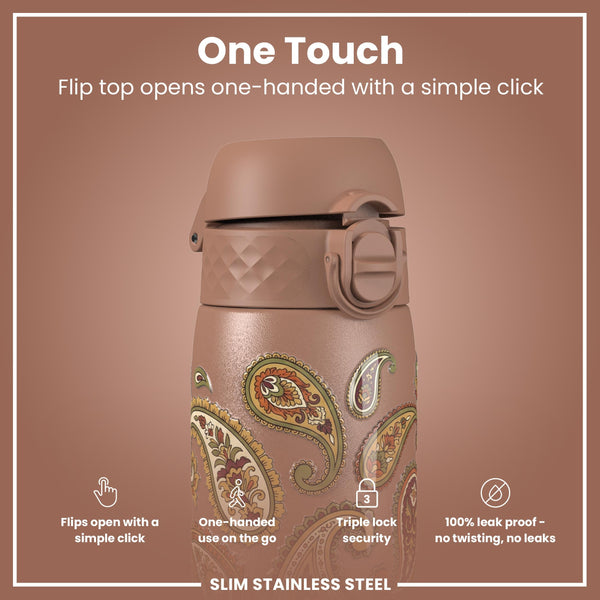 Leak Proof Slim Water Bottle, Stainless Steel, Paisley, 600ml (20oz)