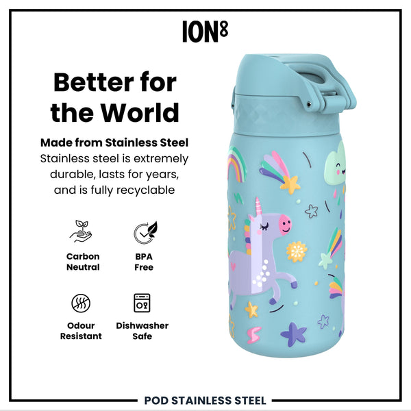 Leak Proof Thermal Steel Water Bottle, Insulated, Blue Unicorns, 320ml (11oz)