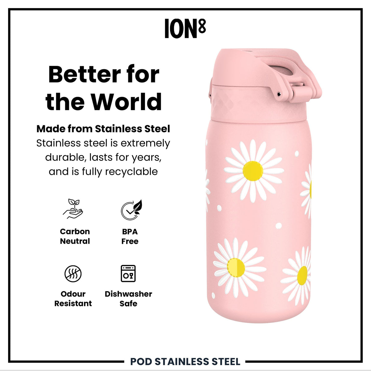 Leak Proof Thermal Steel Water Bottle, Insulated, Daisy, 320ml (11oz)