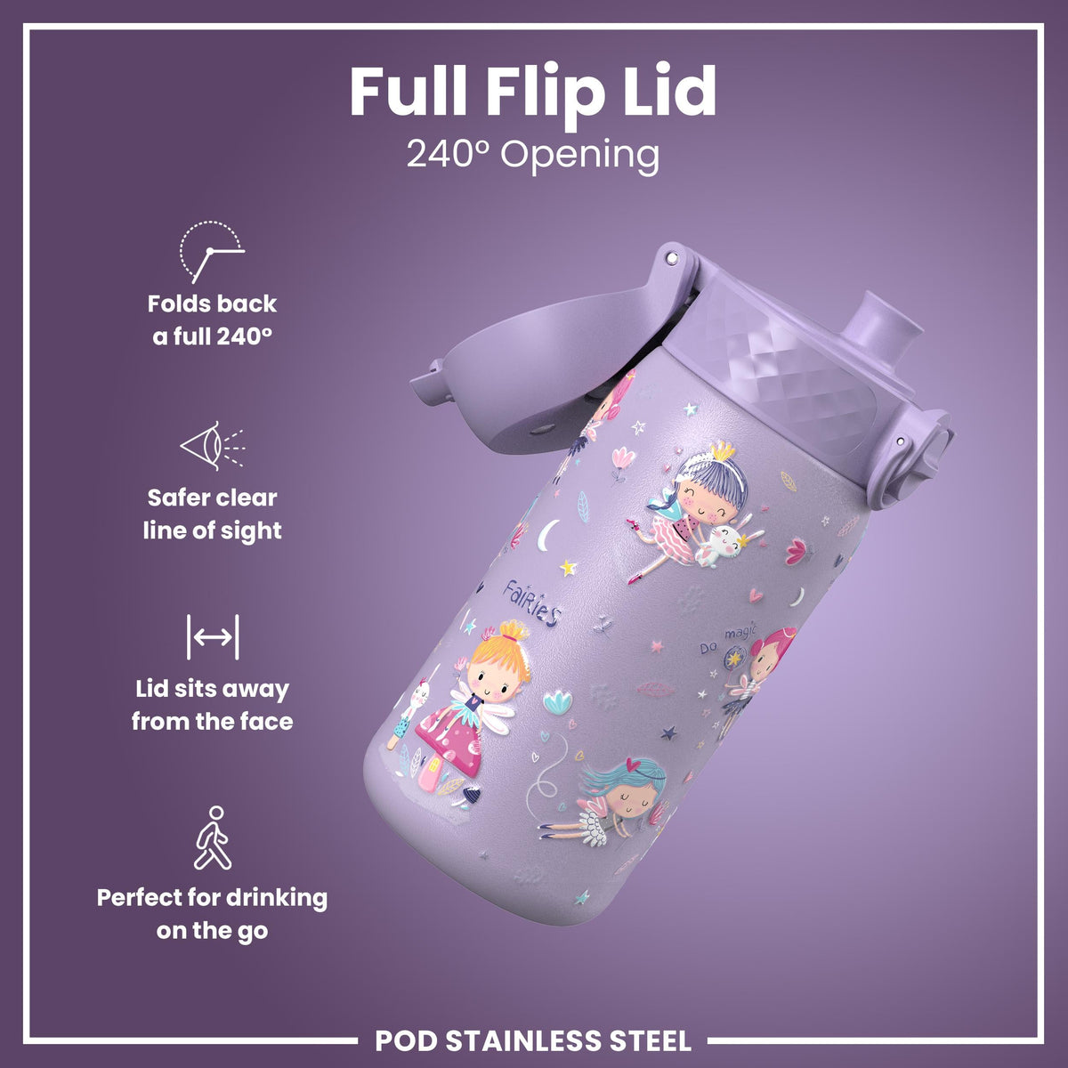 Leak Proof Thermal Steel Water Bottle, Insulated, Fairies, 320ml (11oz)