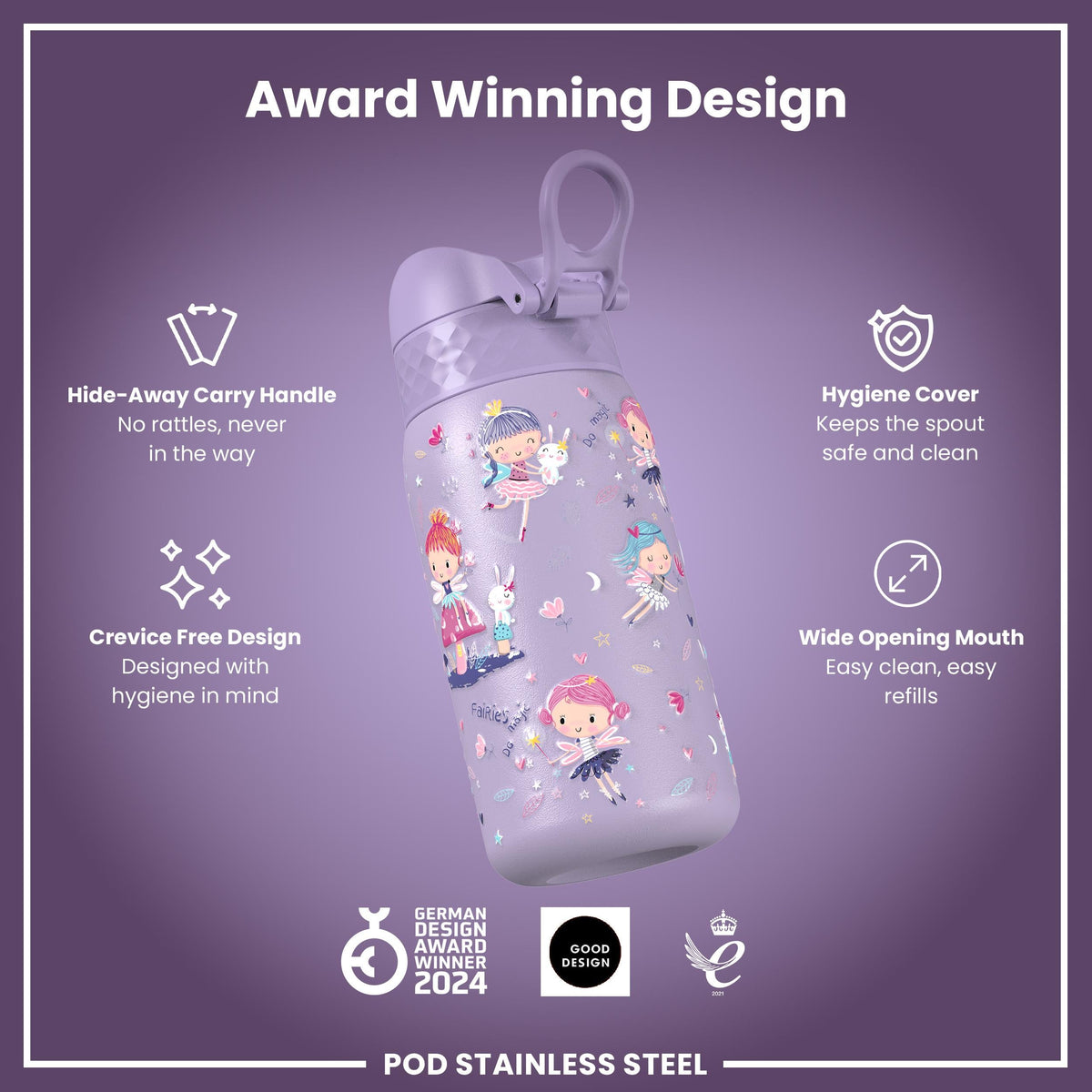 Leak Proof Thermal Steel Water Bottle, Insulated, Fairies, 320ml (11oz)
