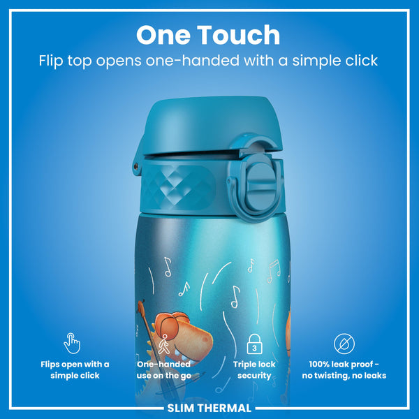 Leak Proof Slim Thermal Water Bottle, Insulated Steel, Dinosaur Band, 500ml (17oz)