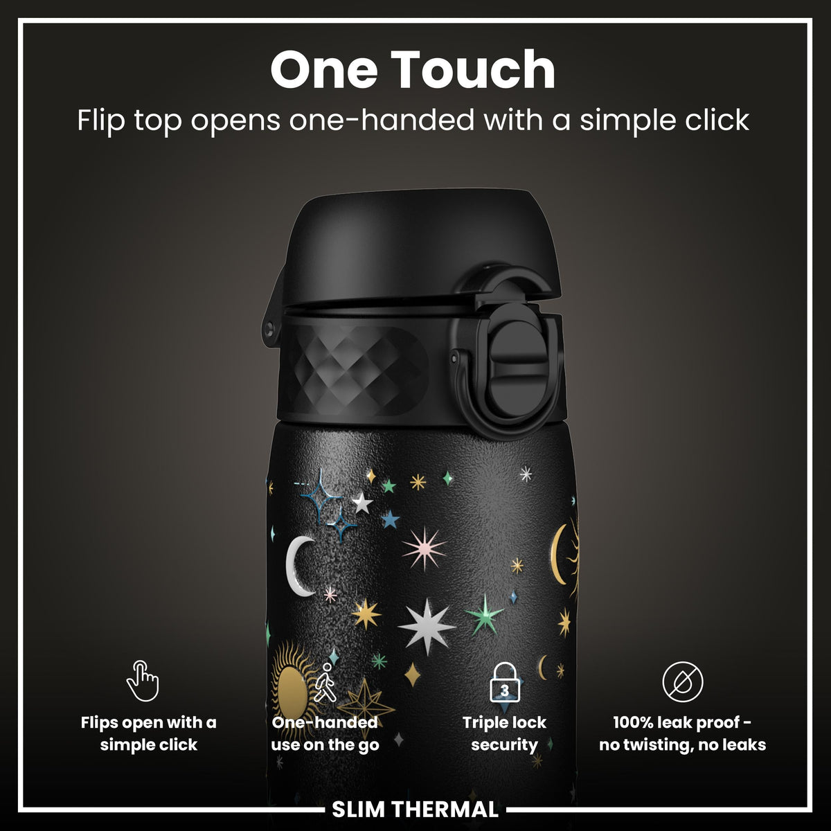 Leak Proof Slim Thermal Water Bottle, Insulated Steel, Celestial, 500ml (17oz)