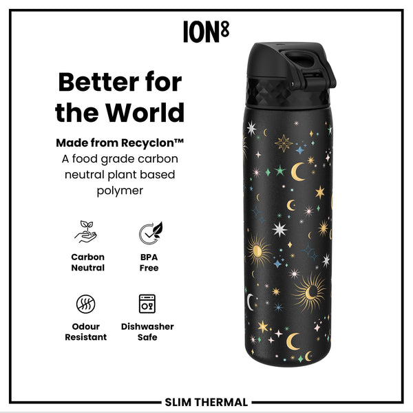 Leak Proof Slim Thermal Water Bottle, Insulated Steel, Celestial, 500ml (17oz)