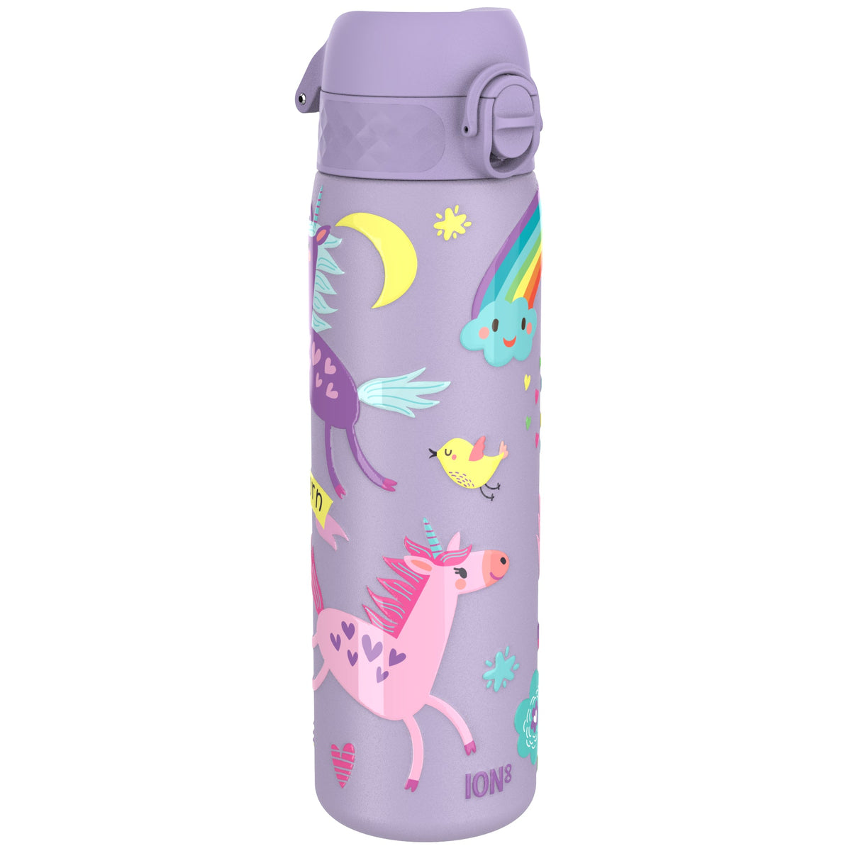 Leak Proof Slim Thermal Water Bottle, Insulated Steel, Purple Unicorns, 500ml (17oz)