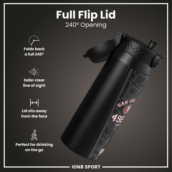 NFL x ION8 Insulated Steel Water Bottle, NFL 49ers, 750ml (24oz)