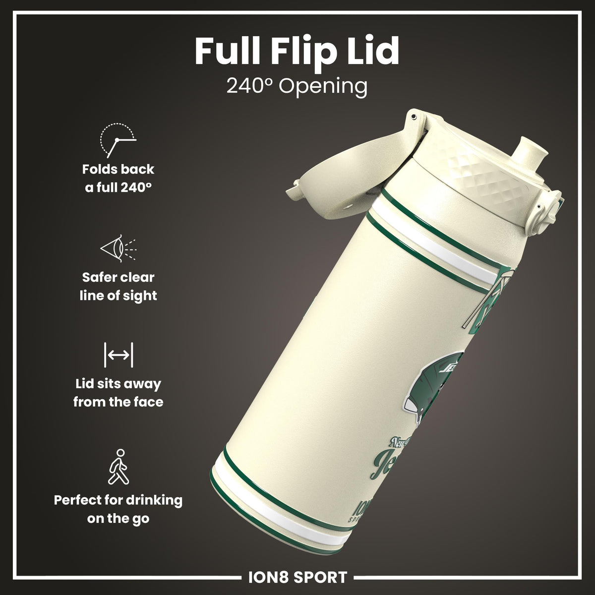 NFL x ION8 Insulated Steel Water Bottle, NFL Jets, 750ml (24oz)