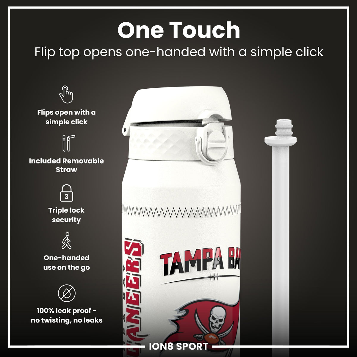 NFL x Ion8 Sports, Insulated Bottle, GameDay Series, Mayfield Buccaneers, 750ml (24oz)