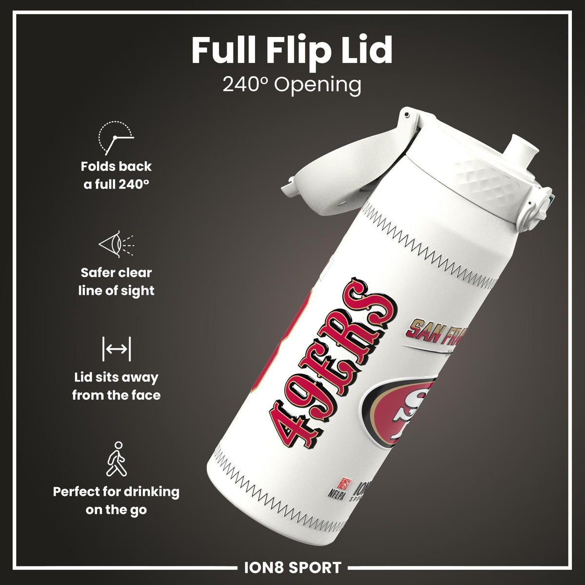 NFL x Ion8 Sports, Insulated Bottle, GameDay Series, Purdy 49ers, 750ml (24oz)