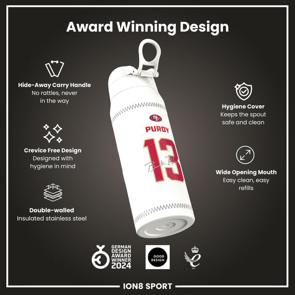 NFL x Ion8 Sports, Insulated Bottle, GameDay Series, Purdy 49ers, 750ml (24oz)