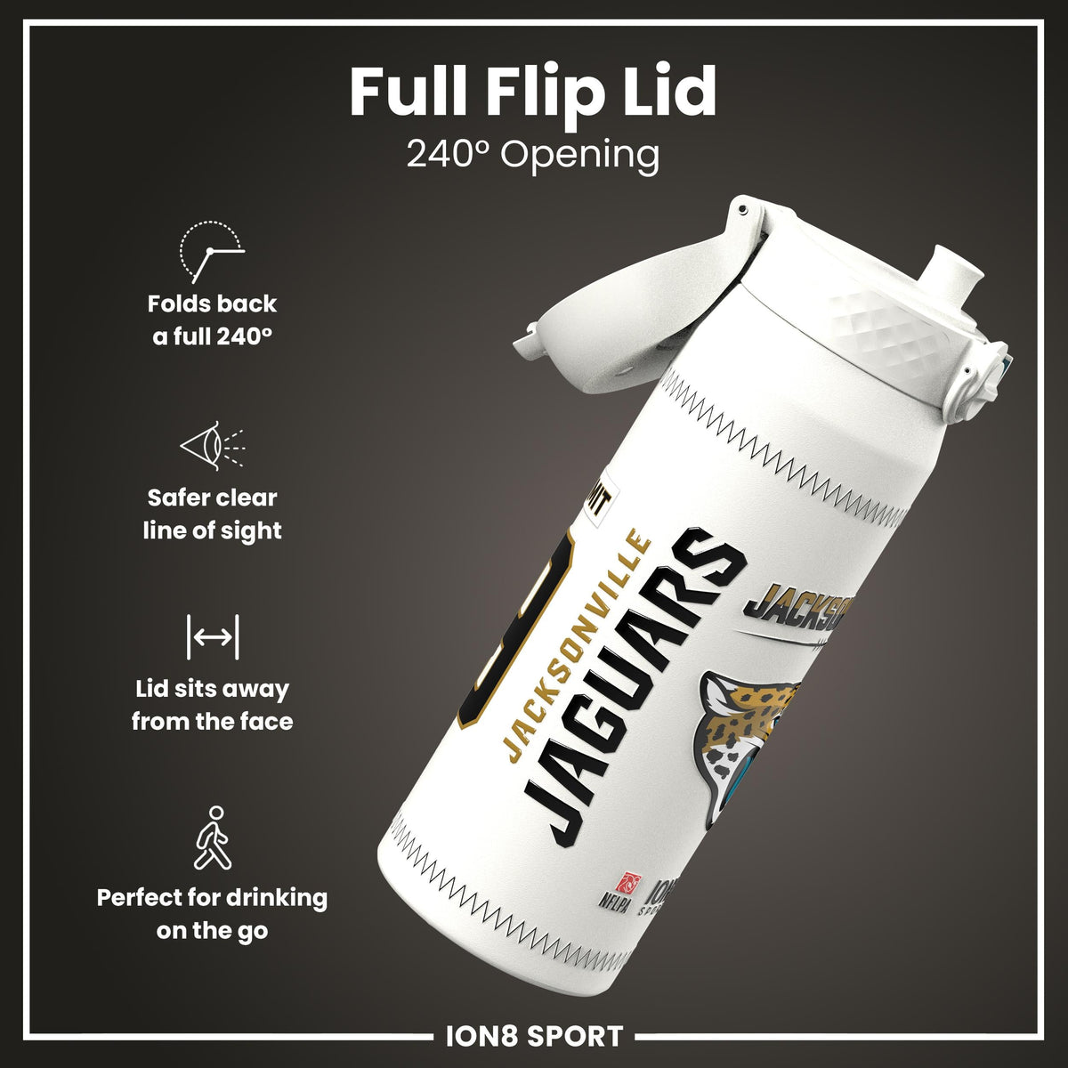 NFL x Ion8 Sports, Insulated Bottle, GameDay Series, Zammit Jaguars, 750ml (24oz)