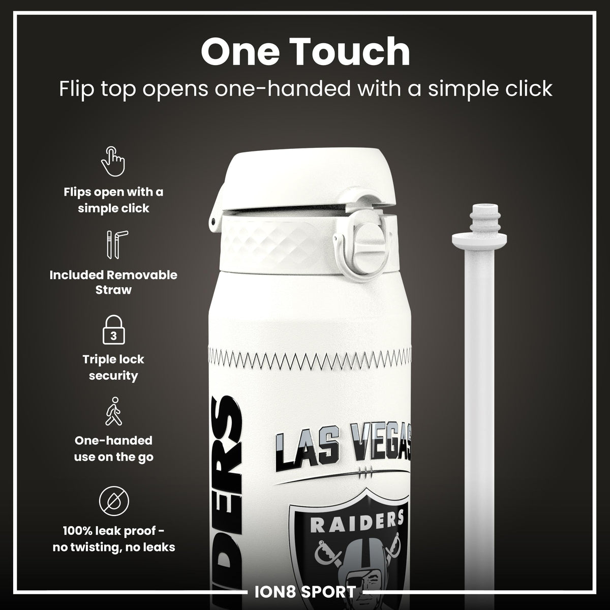 NFL x Ion8 Sports, Insulated Bottle, GameDay Series, Crosby Raiders, 750ml (24oz)