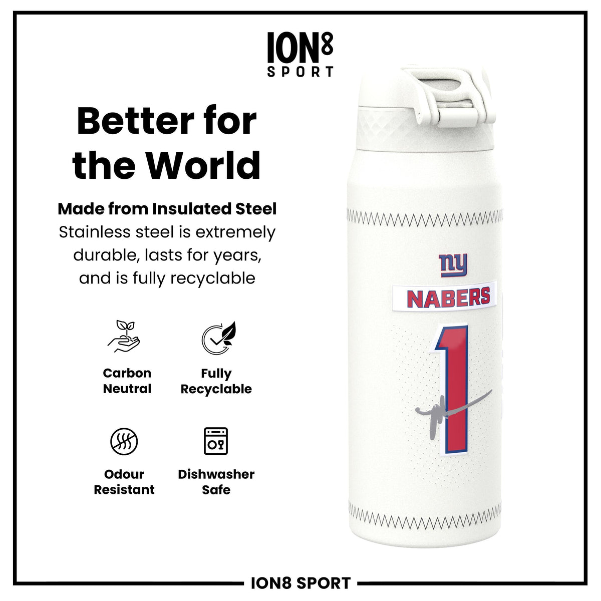 NFL x Ion8 Sports, Insulated Bottle, GameDay Series, Nabers Giants, 750ml (24oz)