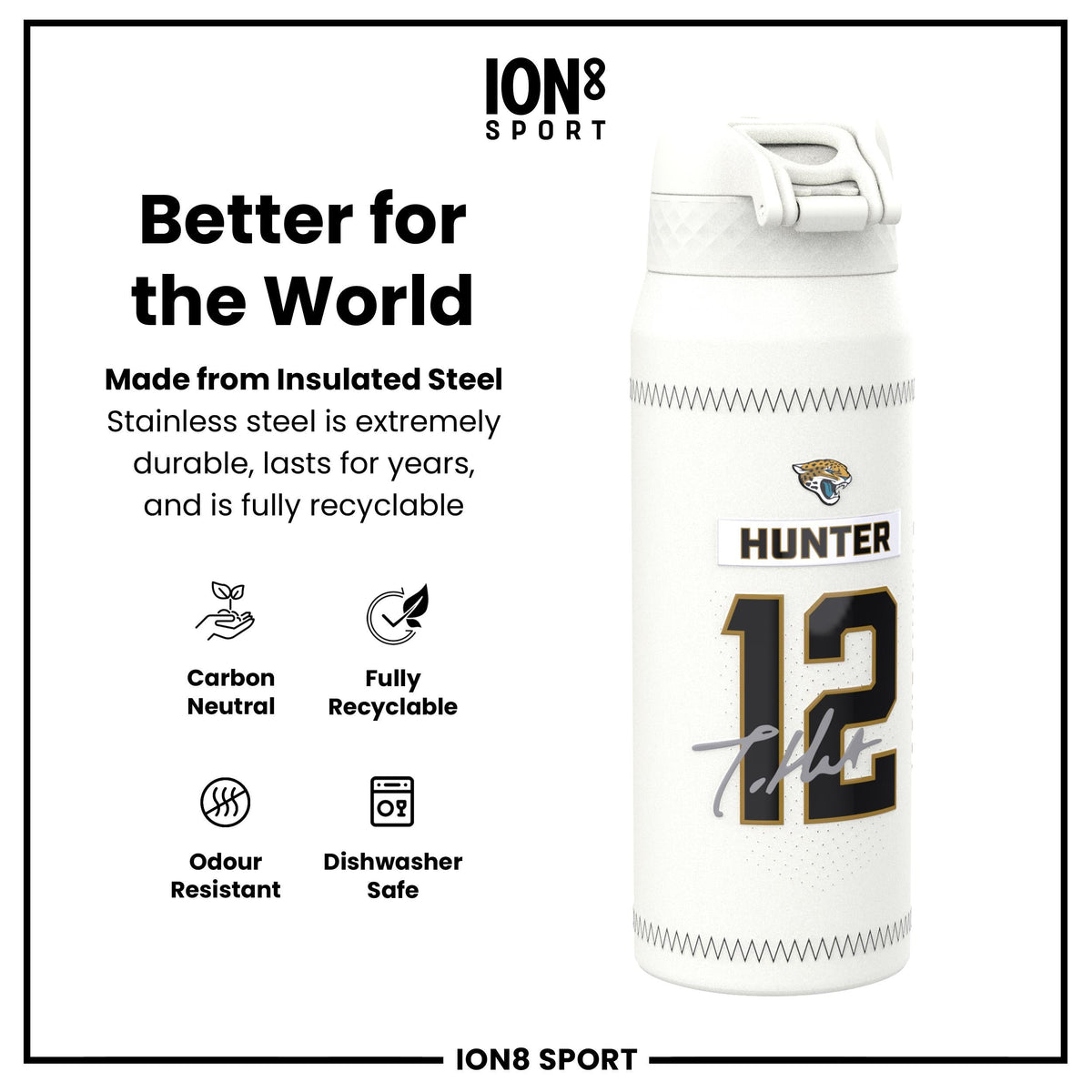 NFL x Ion8 Sports, Insulated Bottle, GameDay Series, Hunter Jaguars, 750ml (24oz)