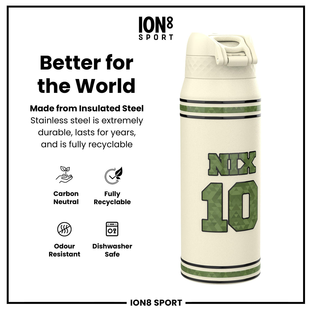 NFL x Ion8 Sports, Insulated Bottle, Icon Series, Bo Nix, 750ml (24oz)
