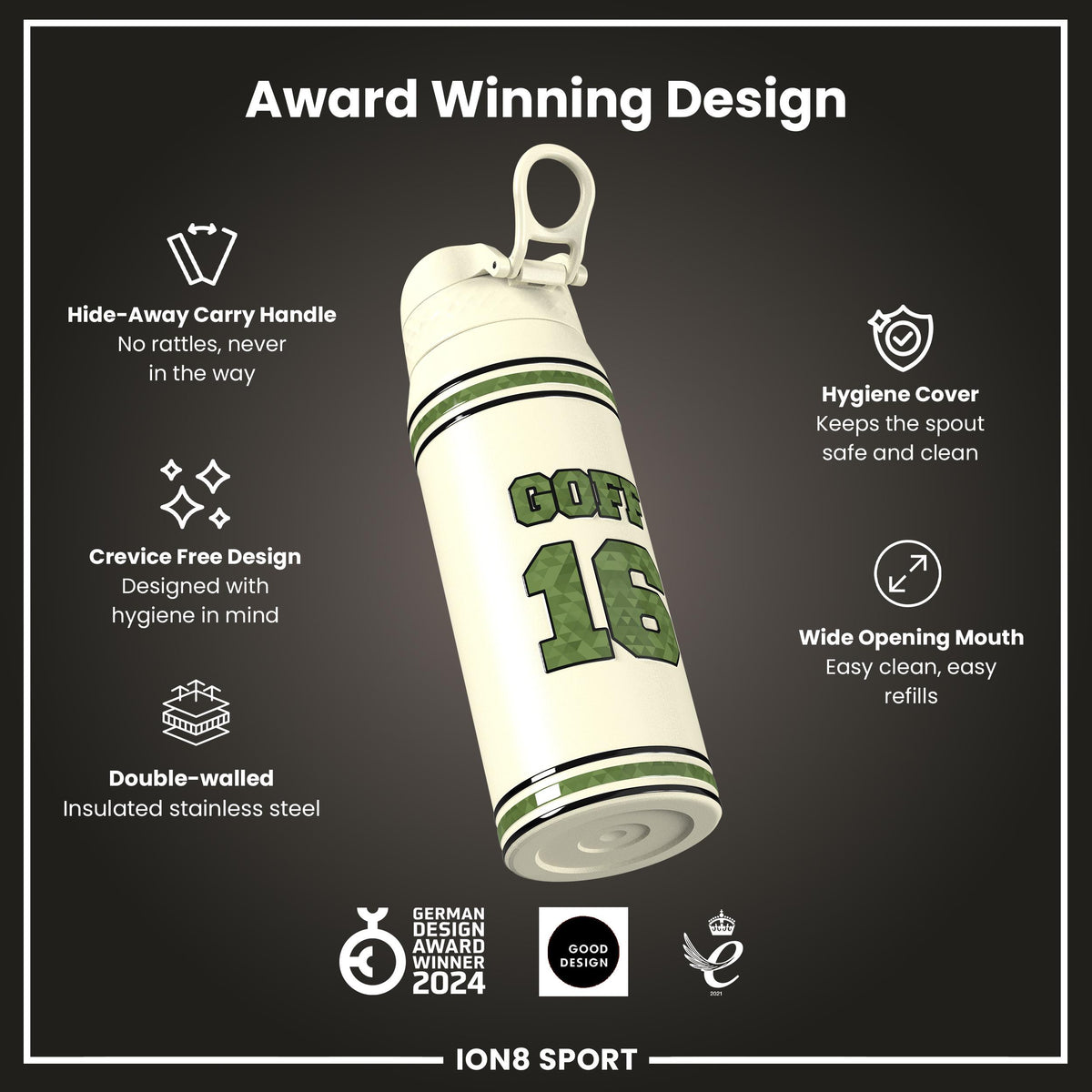 NFLPA x ION8, Insulated Bottle, Icon Series, Jared Goff, 750ml (24oz)