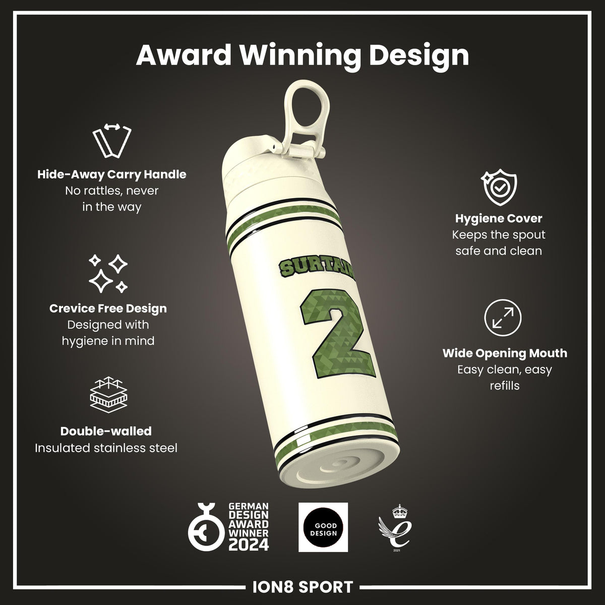 NFLPA x ION8, Insulated Bottle, Icon Series, Pat Surtain, 750ml (24oz)