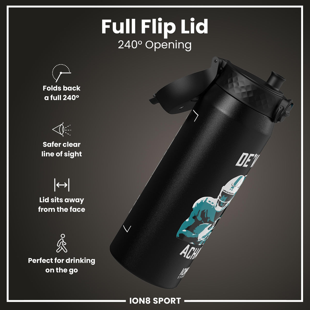 NFLPA x ION8, Insulated Bottle, Locked In Series, De'von Achane, 750ml (24oz)